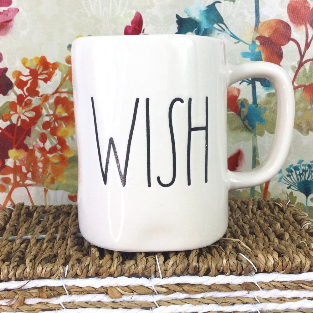 Rae Dunn Artisian‎ 'Wish' Mug, Cream black letters